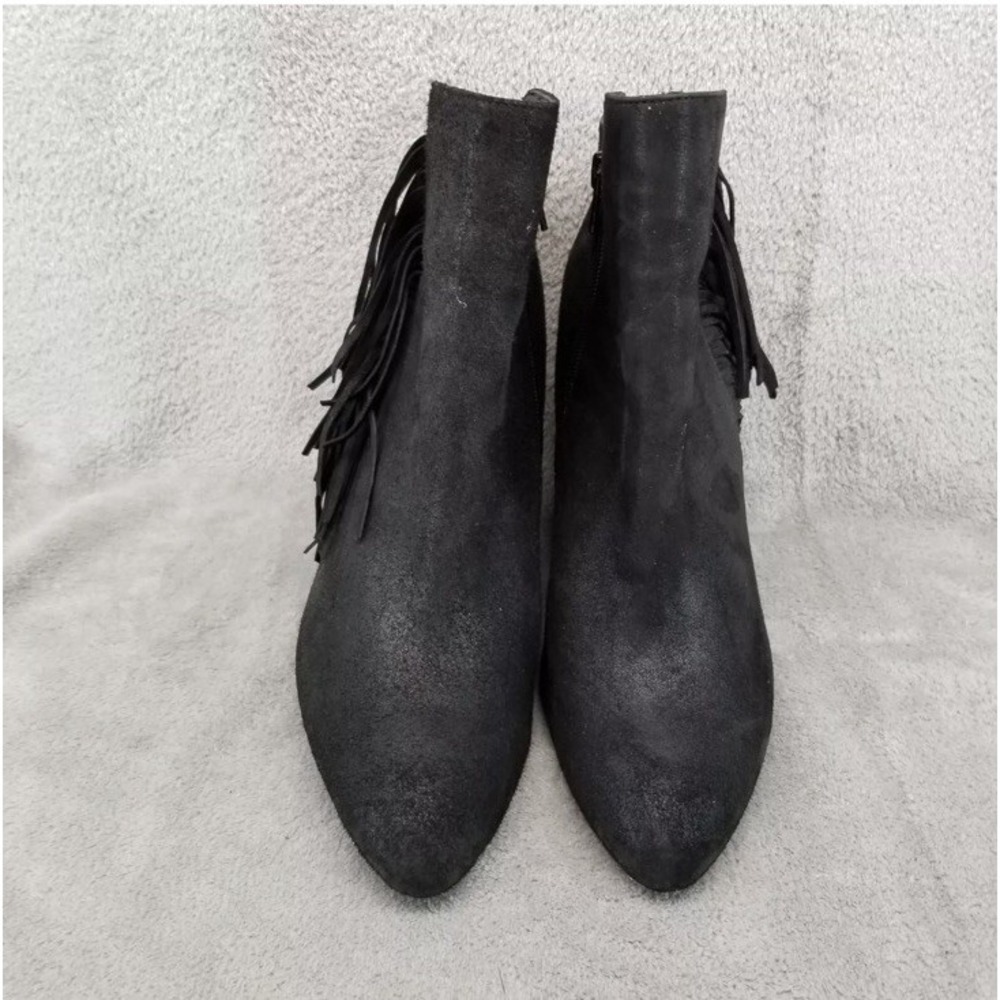 Charles David Bootie 8.5 Black Suede Fringe‎ Cowgirl Western Rocker Grunge Wedge - Picture 2 of 14